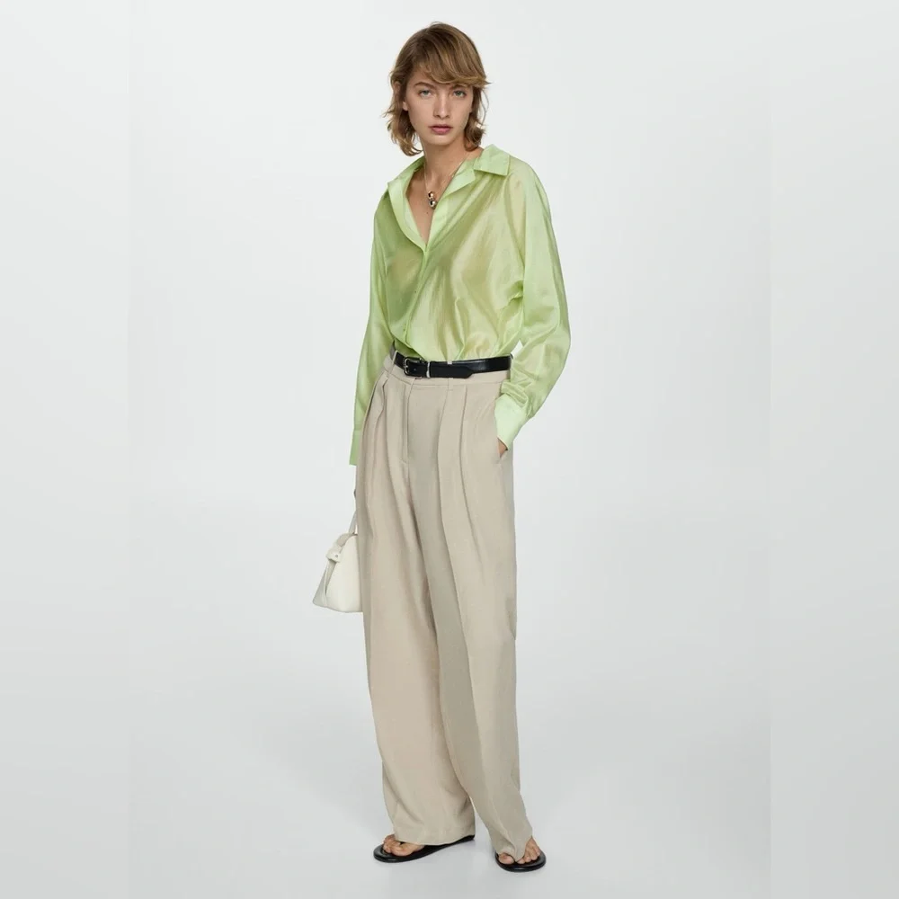 Mango satin lyocell light green shirt NWT - Picture 3 of 8